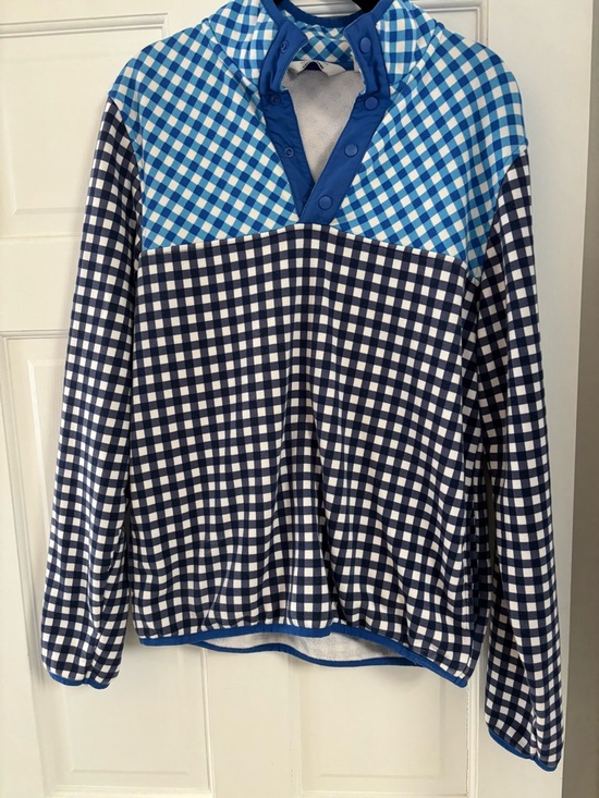 Draper James Tops - Draper James Blue & Navy Gingham Snap Pullover